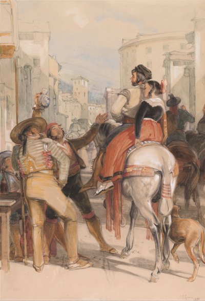 Straßenszene in Granada am Tag des Stierkampfes von John Frederick Lewis